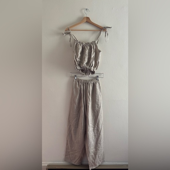 NWT Myrah Penaloza Mona linen two piece set harem crop top beige o/s - Picture 6 of 10